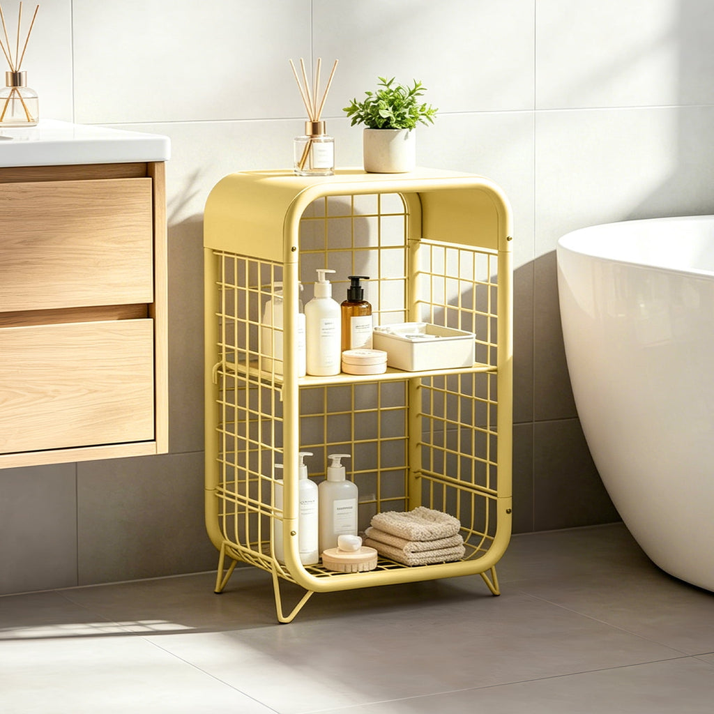HaiNova 3-Tier Metal Wire Nightstand ,Kids End Table with Anti-Collision Fillet Design ,Sturdy Side Table for Bedroom ,Bathroom ,Living Room & Small Spaces ,Yellow