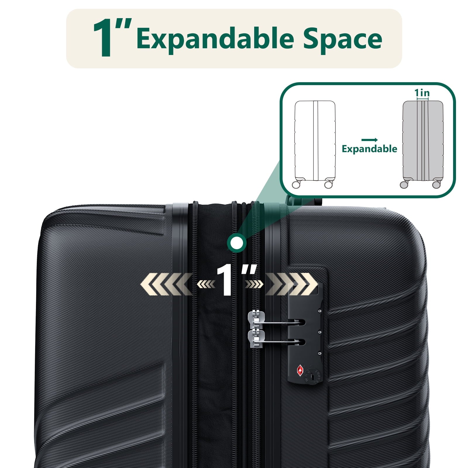 3-Piece Luggage Set - Carry-On & Large& Medium Checked Luggage with Dual Spinner Wheels - Durable Polypropylene Hardshell - TSA Lock, Airline-Approved - Expandable Hard Shell(Black)