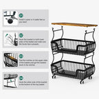 HaiNova 3-Tier Rolling Pantry Cart with Wheels and Top Shelf, Stackable Wire Snack Cart for Pantry Shelves, Kitchen Fruit, Vegetables Stand