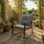 HaiNova 3 Piece Patio Rocking Chairs Set with Thick Warm Beige Cushions, Outdoor Rocking Chair Bistro Set with Chairs and Coffee Table Suitable for Garden, Backyard Porch and Balcony, Grey
