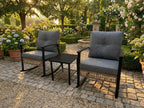 HaiNova 3 Piece Patio Rocking Chairs Set with Thick Warm Beige Cushions, Outdoor Rocking Chair Bistro Set with Chairs and Coffee Table Suitable for Garden, Backyard Porch and Balcony, Grey