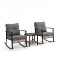 HaiNova 3 Piece Patio Rocking Chairs Set with Thick Warm Beige Cushions, Outdoor Rocking Chair Bistro Set with Chairs and Coffee Table Suitable for Garden, Backyard Porch and Balcony, Grey