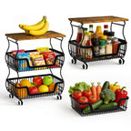HaiNova 3-Tier Rolling Pantry Cart with Wheels and Top Shelf, Stackable Wire Snack Cart for Pantry Shelves, Kitchen Fruit, Vegetables Stand