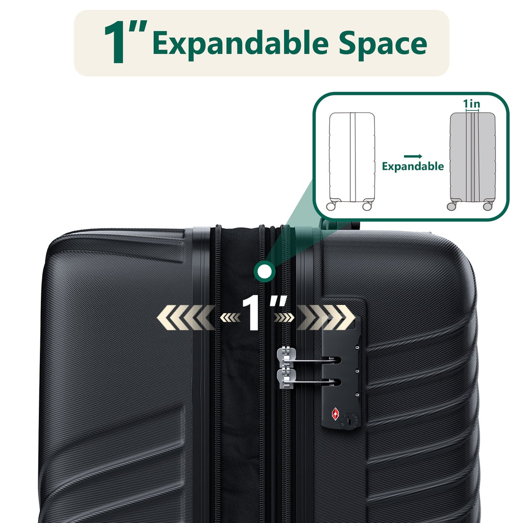 WASUHE 24" Hardside Medium Checked Expandable Luggage,Hardshell Suitcase With Divider Pockets,Four 360-Spinner Wheels,Expandable For Up to 15% More Space,With Scratch-Resistant Surface,Black