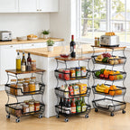 HaiNova 3-Tier Rolling Pantry Cart with Wheels and Top Shelf, Stackable Wire Snack Cart for Pantry Shelves, Kitchen Fruit, Vegetables Stand