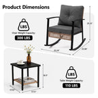 HaiNova 3 Piece Patio Rocking Chairs Set with Thick Warm Beige Cushions, Outdoor Rocking Chair Bistro Set with Chairs and Coffee Table Suitable for Garden, Backyard Porch and Balcony, Grey