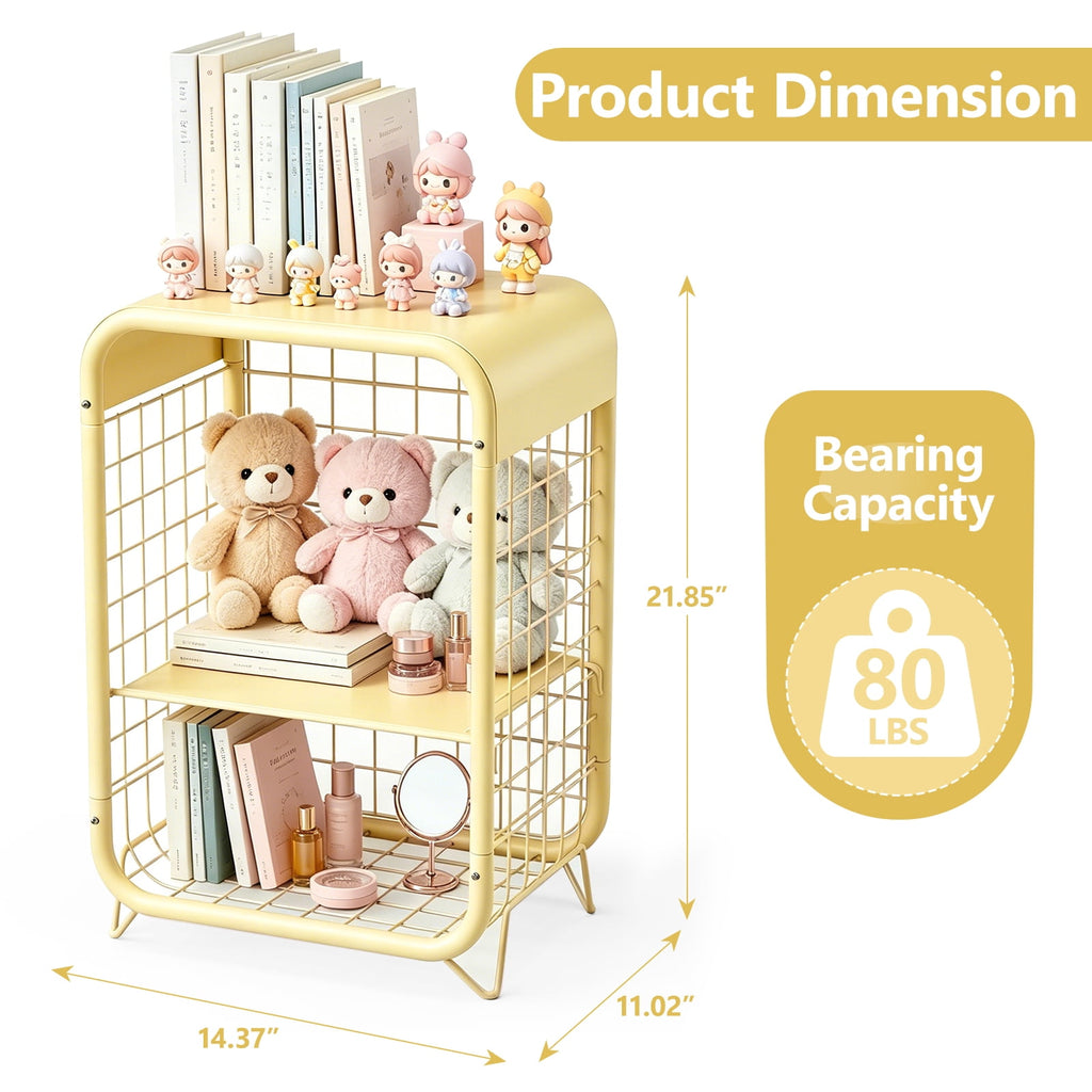 HaiNova 3-Tier Metal Wire Nightstand ,Kids End Table with Anti-Collision Fillet Design ,Sturdy Side Table for Bedroom ,Bathroom ,Living Room & Small Spaces ,Yellow
